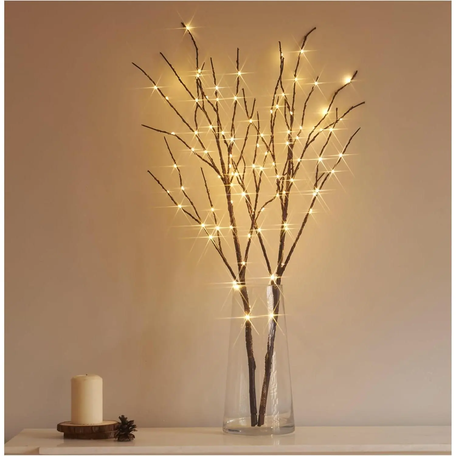 Lighted Brown Branches Battery Operated with Timer 30IN 100 LED Fairy Lights, Willow Branch Lights for Home Bedroom Fireplace Christmas Holiday Decoration Indoor Outdoor Use (Vase Excluded)fidget toys