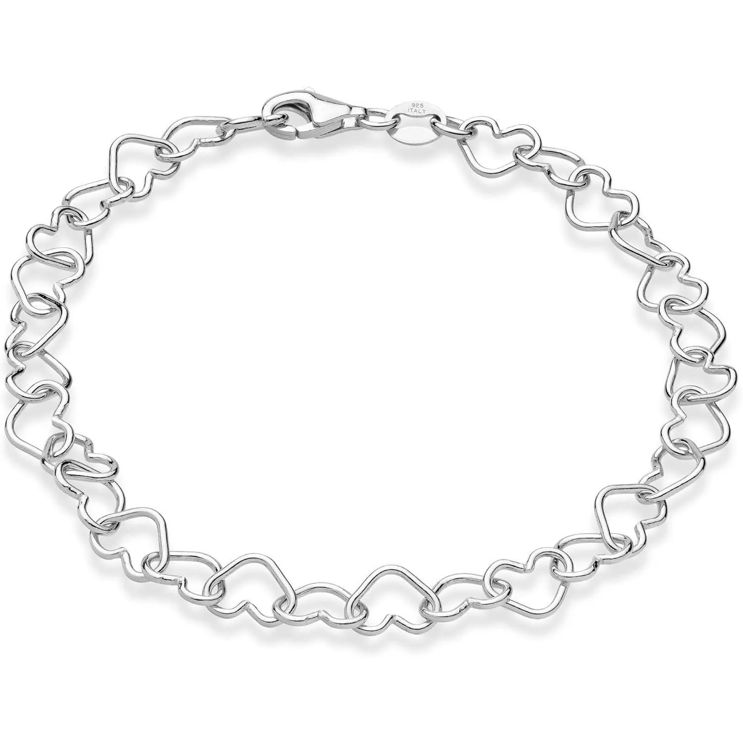 Miabella Women's 925 Real Silver Bracelet - 5mm Handcrafted Heart Link, Italy's Finest Precious Metals, Retro Daily Fashion Accessory for Sensitive Skin, Female, Italy-Made, 925 Real Silver Bracelets & Bangles, Italian Government Quality Standards