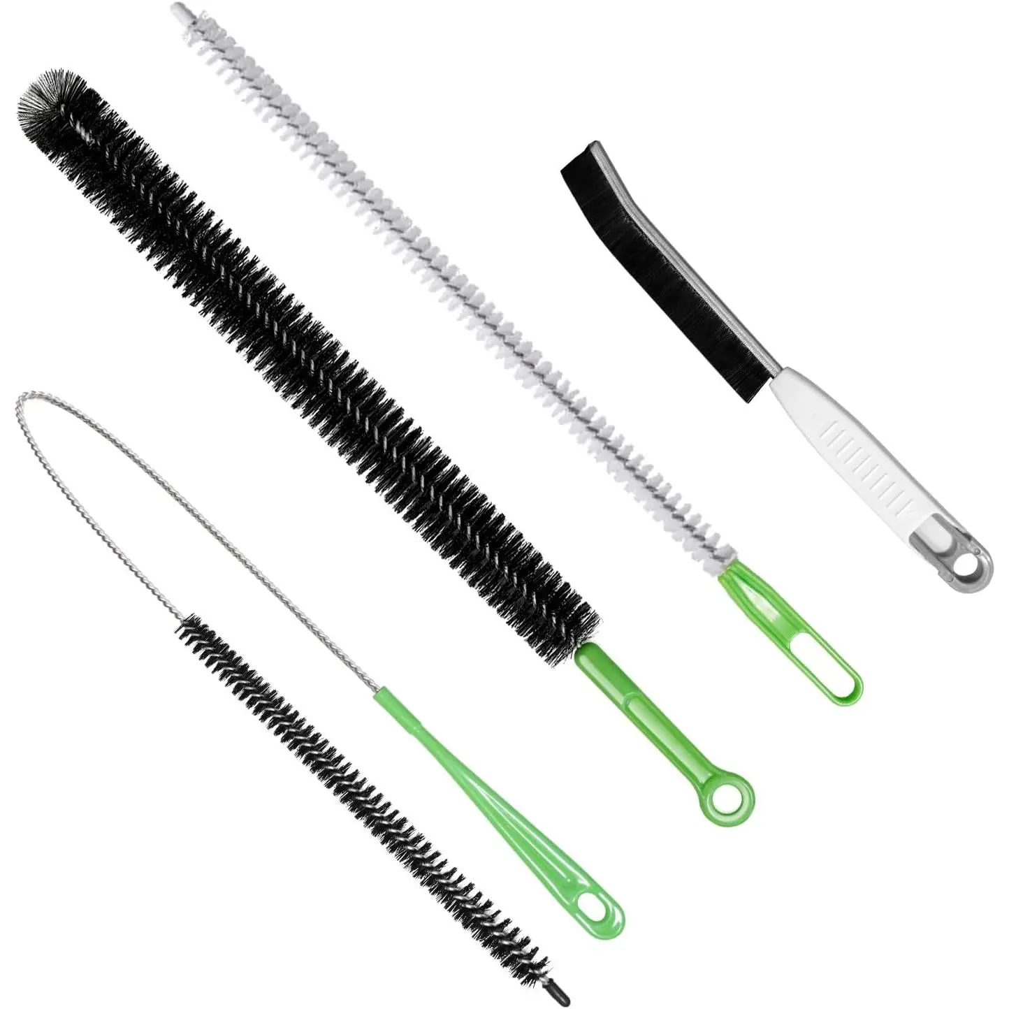 4-piece flexible cleaning brush set, suitable for dryer vents, refrigerator coils, air conditioning systems, and tight spaces--multi-functional lint and dust remover, equipped with crevice brushes and precision cleaning tools
