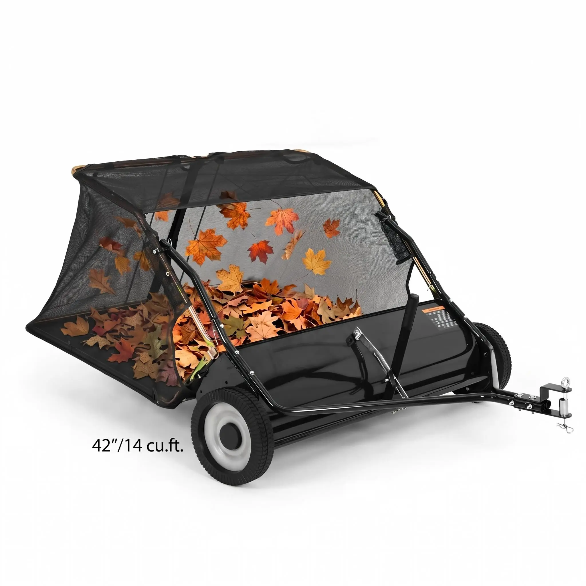 42" Tow-Behind Lawn Sweeper, 14 Cubic Feet Leaf Collector, Outdoor Debris Clean & Efficient Lawn Maintenance Tool for Home Improvement Garden Supplies