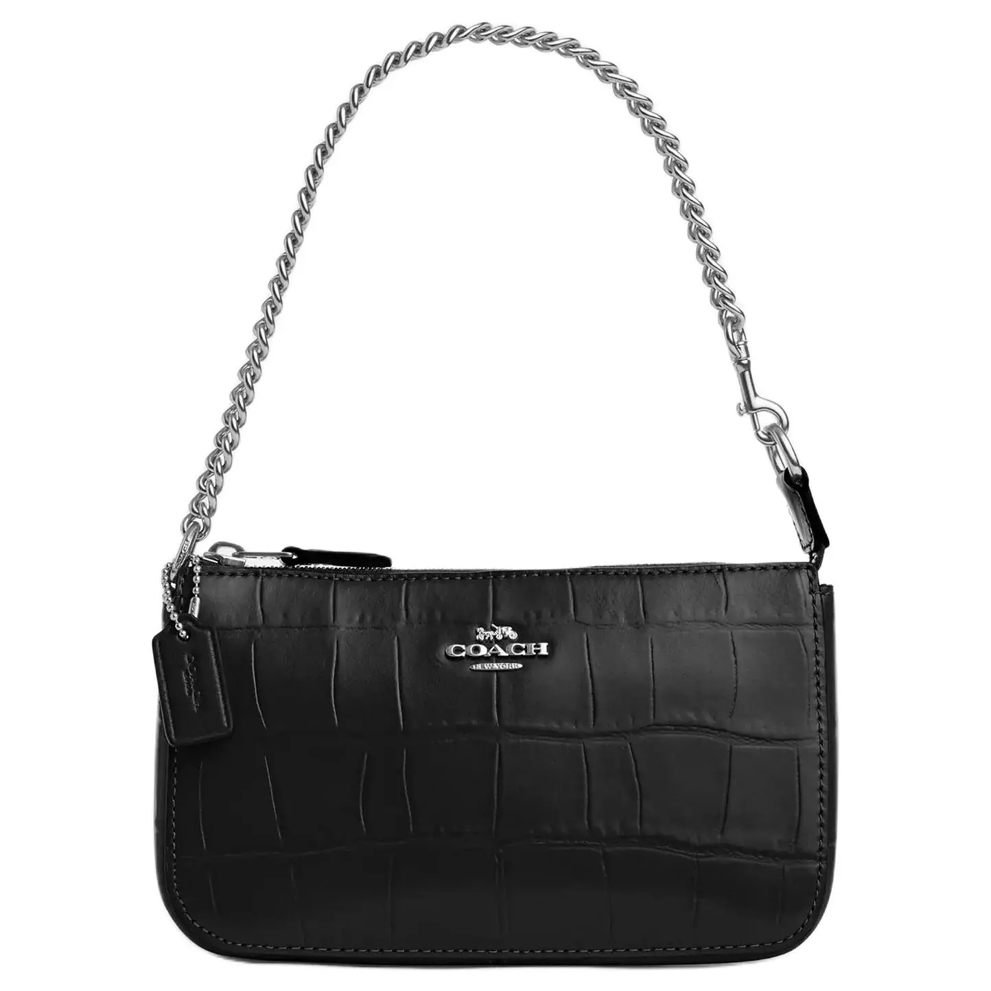 Coach Nolita 19 Small Leather Crossbody Handbag for Women with Silver Logo Chain Zip Closure in Black