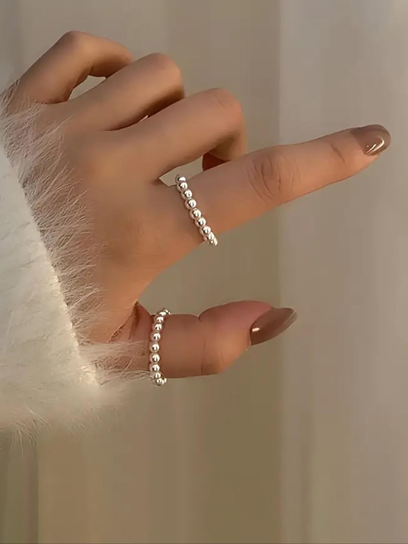 Elegant Women's Faux Pearl Stretch Rings Set, Casual Daily Wear Jewelry, Stylish Female Accessories, Perfect Gift Idea