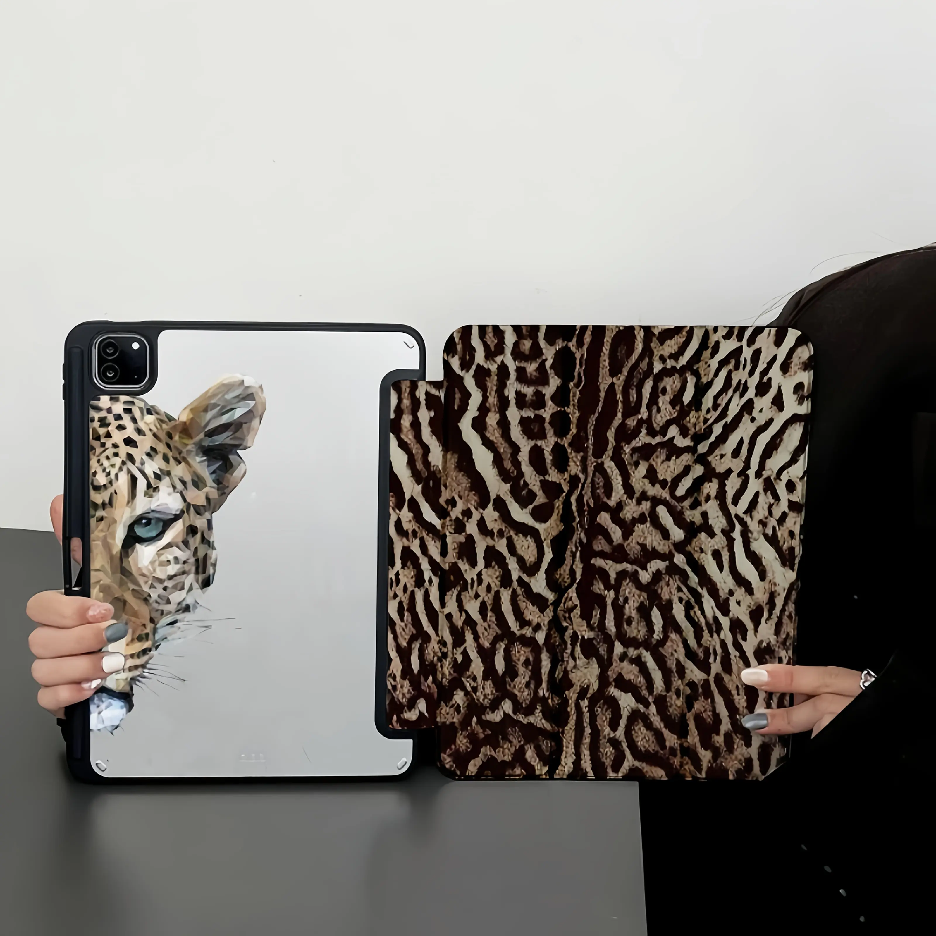 Leopard Print iPad Case for 2020-2026 All Models 11/13 inch Pro Air Mini 10th Gen Smart Stand Magnetic Flip Cover with Geometric Animal Design PU Leather Protective Folio