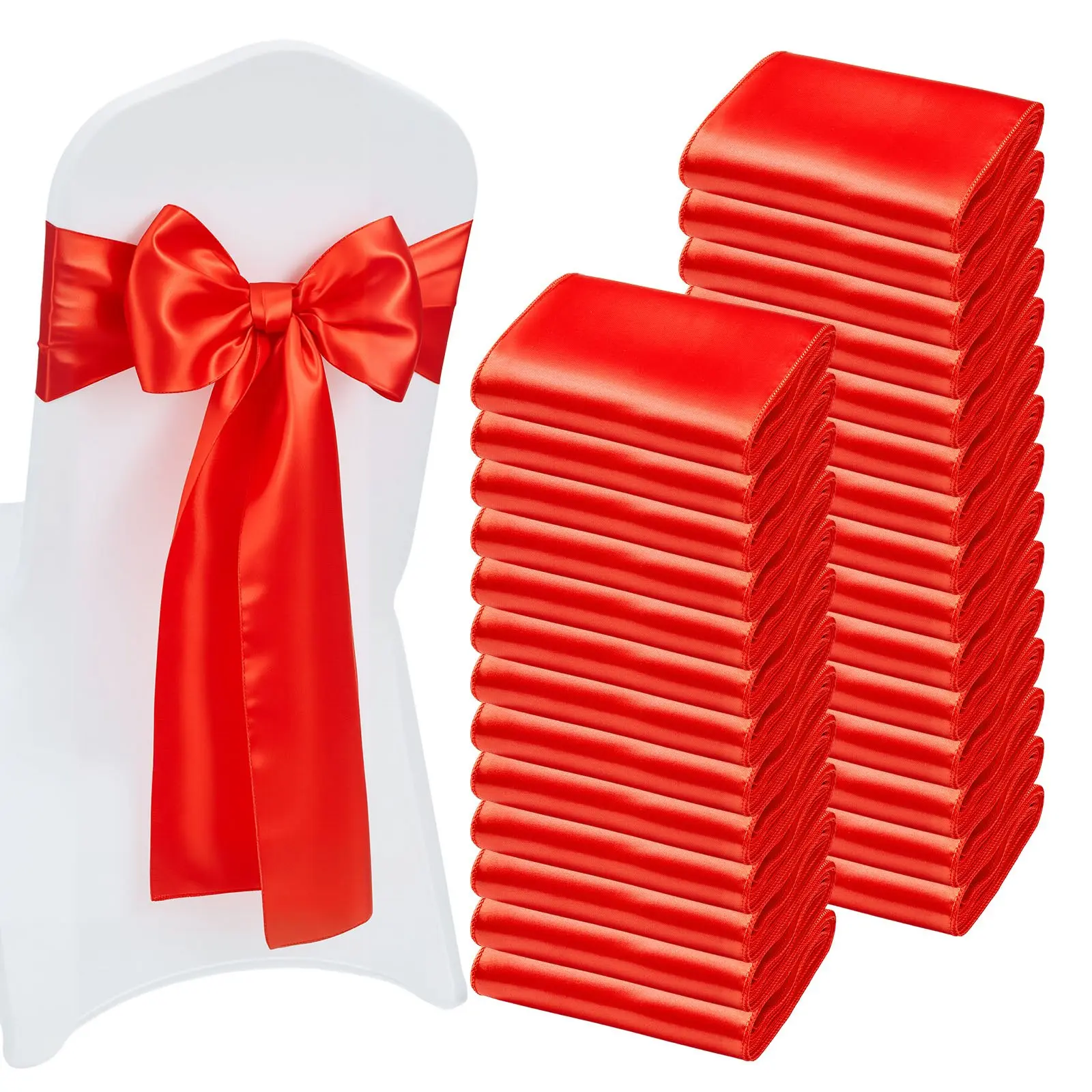 VEVOR Satin Chair Sashes Bows, 100PCS Chair Ribbon Ties Back Sash, 7 x 108 inch, Red Wedding Reception Decoration, for Wedding Ceremony Baby Shower Party Events Banquet Chair Cover Decoration, Chiavari Chairs
