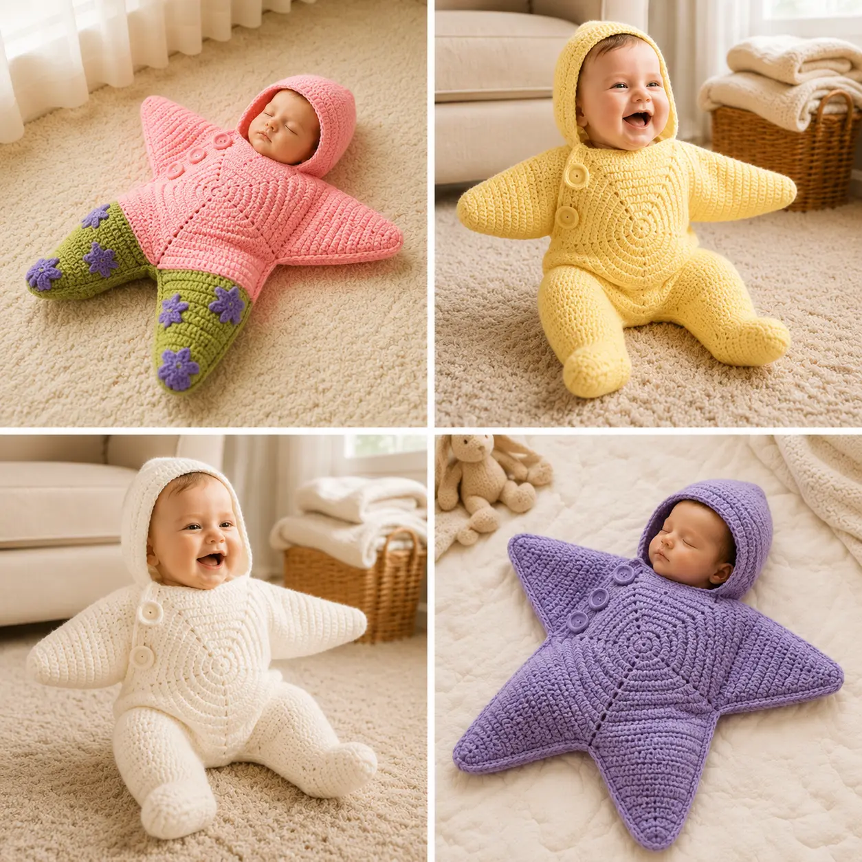 Baby Crochet Outfit, Handmade Knit Costume Set for Infant, Cute Star Pattern Performance Clothes, Soft Newborn Photo Prop Outfit, Baby Stage Show Costume, Cozy Winter Sweater Set for Boys Girls