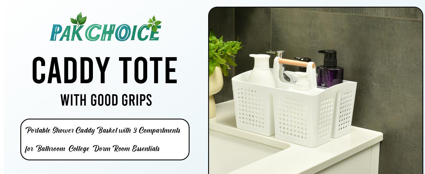 PLL Portable Shower Caddy Basket with Compartments, Plastic Divided Cleaning Caddy Organizer Storage Tote with Handle for Bathroom, College, Dorm Room Essentials, Black