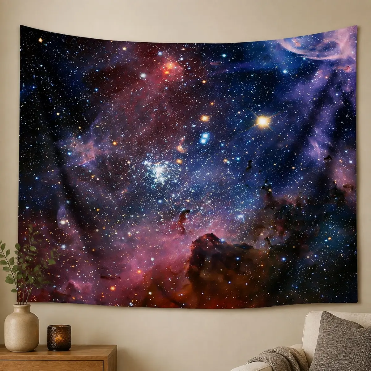 Galaxy Tapestry Wall Hanging, Nebula Space Wall Art, Starry Sky Universe Decor for Bedroom Living Room Dorm Room Aesthetic Room Decoration