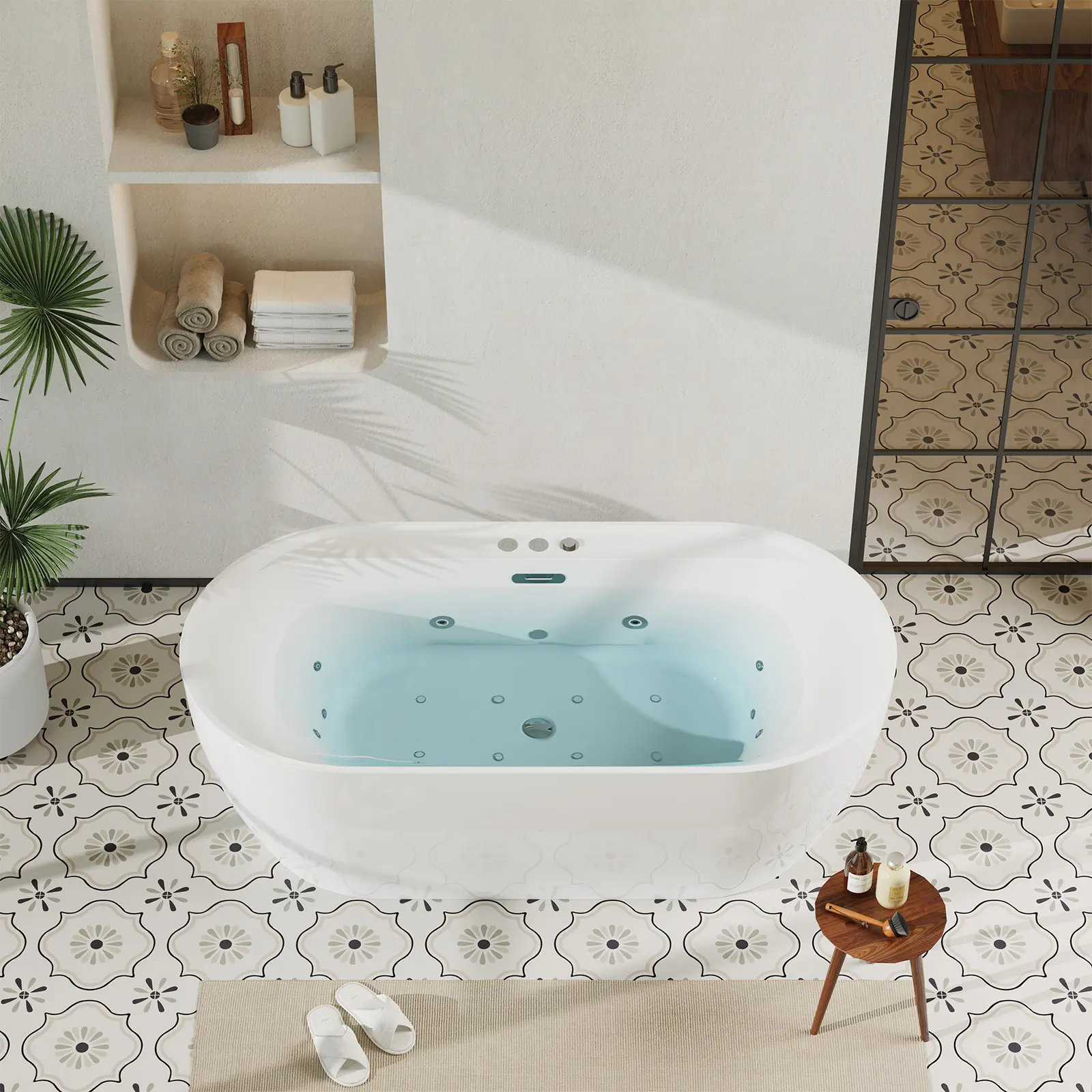 Freestanding Acrylic Bathtub, Massage SPA Soaking Tub, Water Jetted Air Bubble and Heated Soaking Combination Bathtub