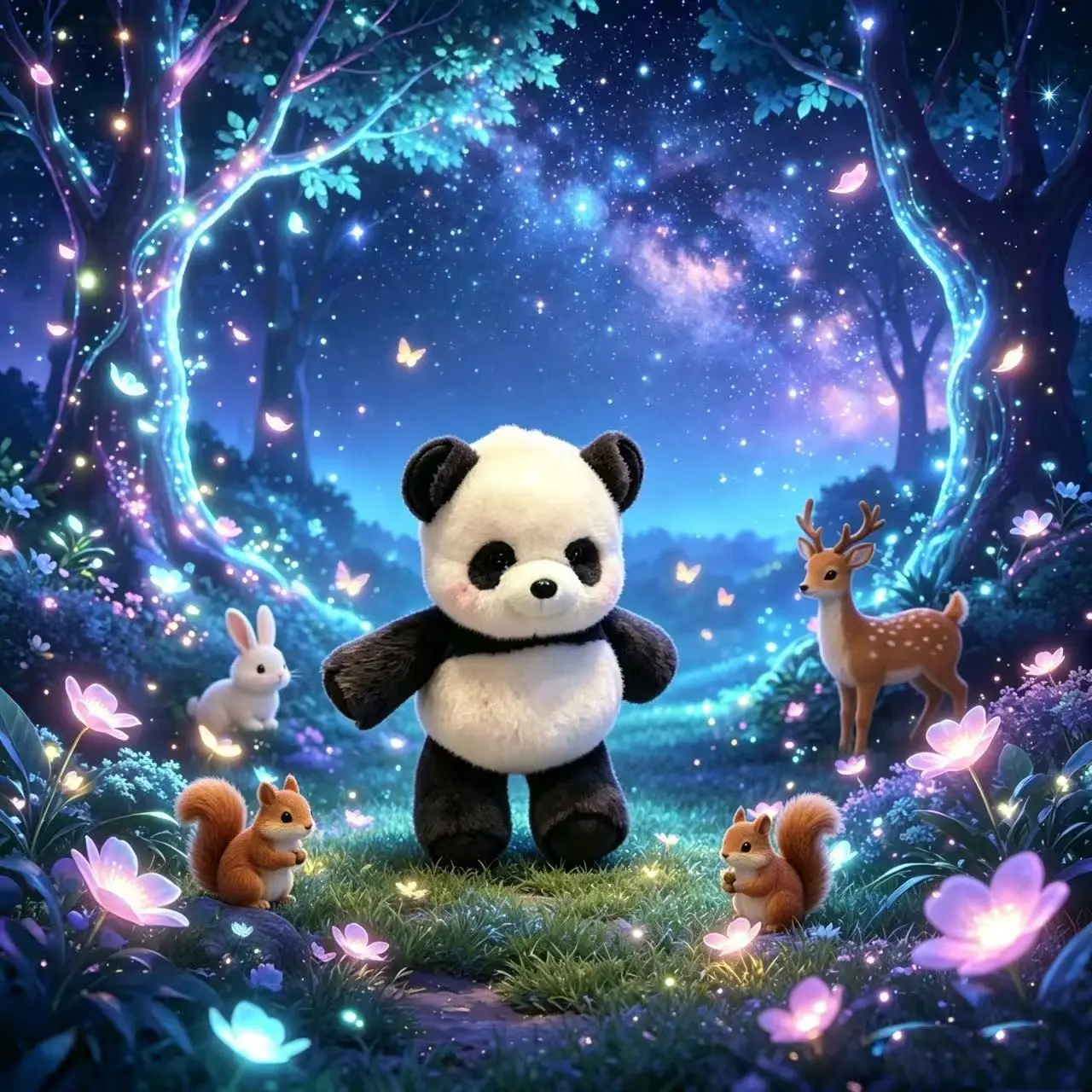 Kawaii Fluffy Running-Style Panda Plush Doll, Aesthetic Stuffed Panda Ornament, Soft Fuzzy Decor for Shelf, Desk, Living-Room, Perfect Gift