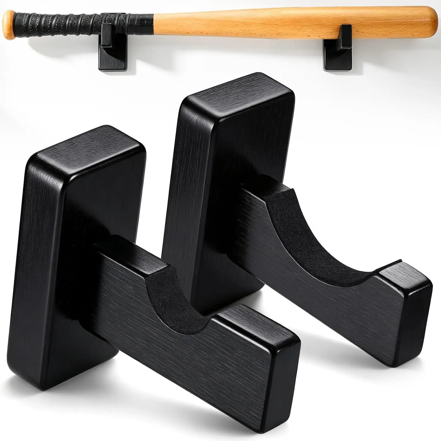 Baseball Bat Display Rack, Black Wall Mount Horizontal Bat Holder | Space-Saving Wall Mount Design | Securely Displays Baseball Bats | Holds Baseball, Softball and Hockey Sticks