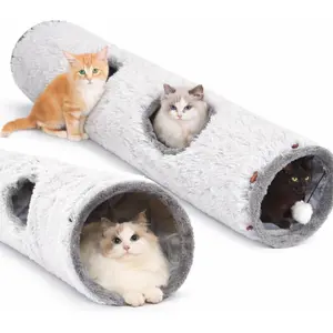 Cat Tunnels for Indoor Cats – Cat Crinkle Tunnel – Collapsible Long Plush– Cat Tube Cute Cozy Pet Play for Hours of Fun (47" / Pearl Gray)