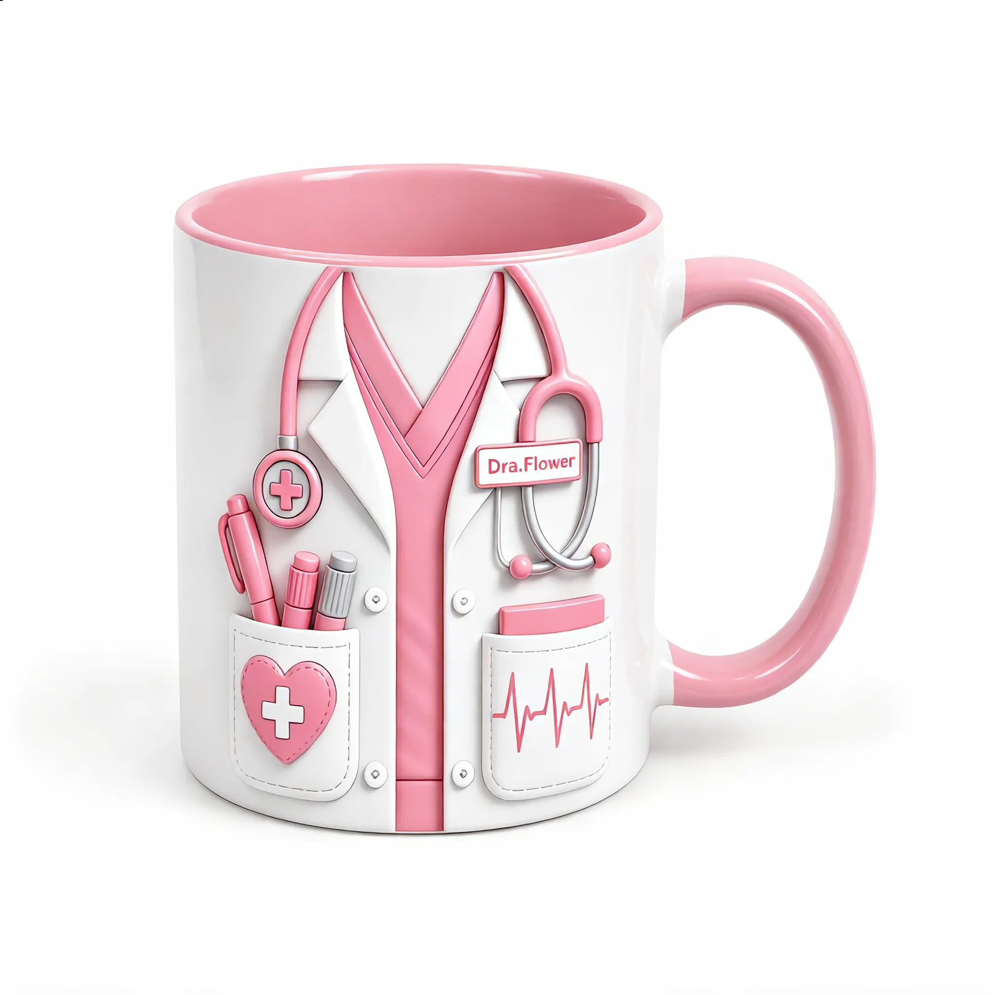 Ceramic Customized Printed Nurse White Coat Mug - Personalized Drink Cup, Happy Birthday Gift for Healthcare Workers, Graduation Gift, Coat Graphic