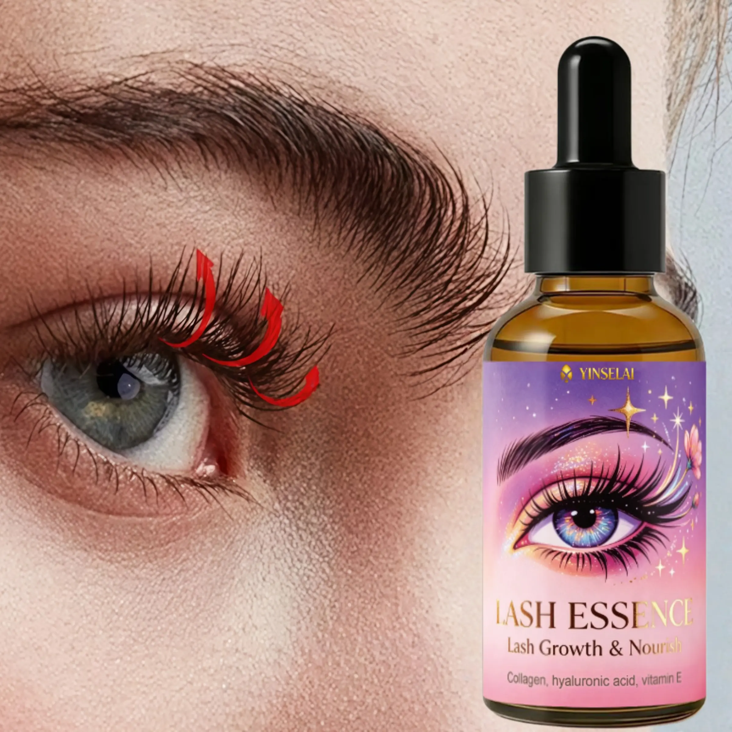 Dense Curling Eyelash Essence 30ML Lash Enhancing Serum, Natural Ingredients, Lightweight Texture, Easy Absorption, for Lashes, Brows, Forehead, Hairline