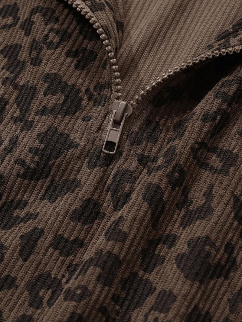 Women Casual Zip Up Front Corduroy Long Sleeve Leopard Print Sweatshirt,Fall Clothes Women Casual Zip Up Front Corduroy Long Sleeve Leopard Print Sweatshirt,Fall Clothes