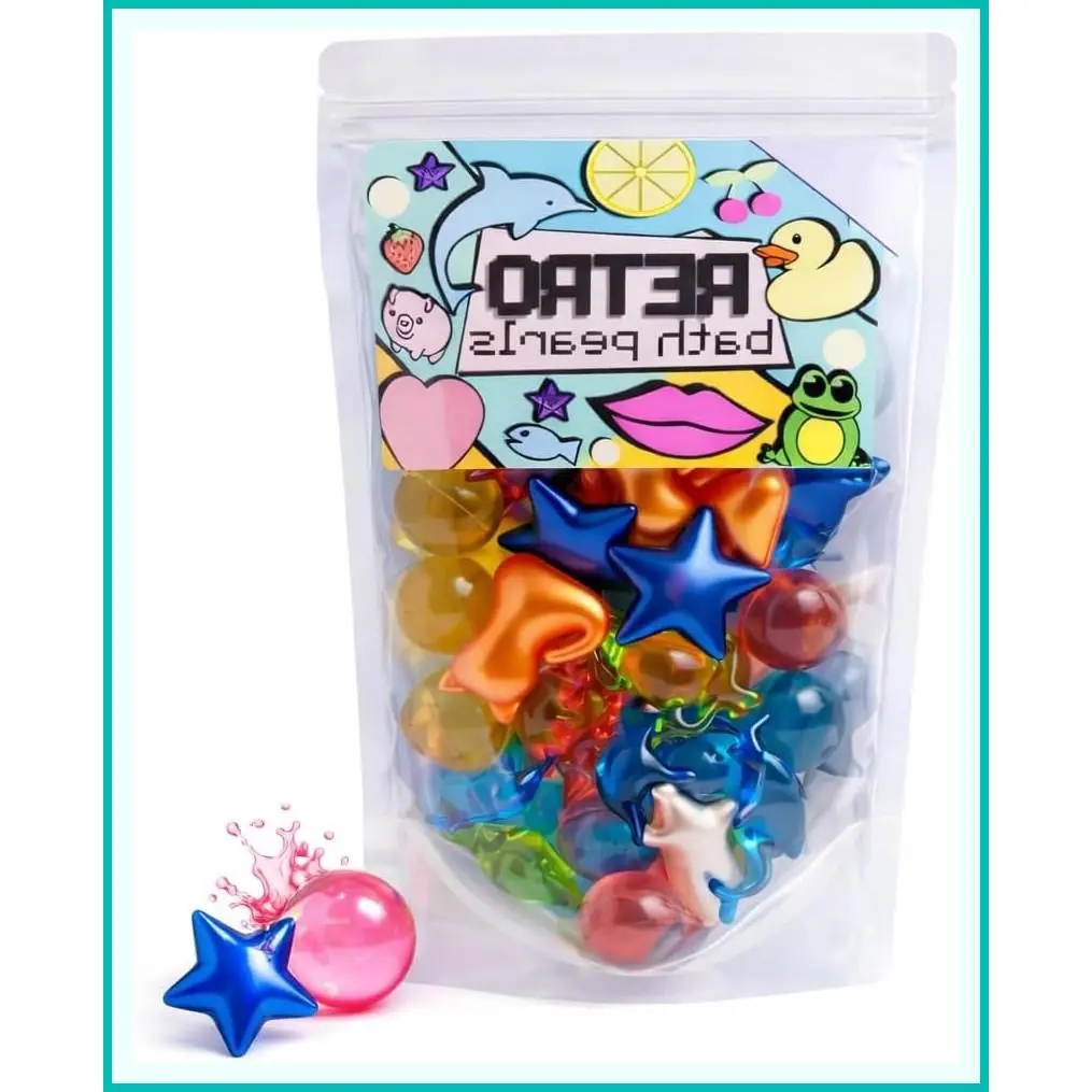 Retro Bath Beads Jumbo Pack of 30 Various Shapes and Scents Animals Hearts Stars Pearls Bath Oil Beads Gift for Mom Women Birthday Bath Pearls Gift Set