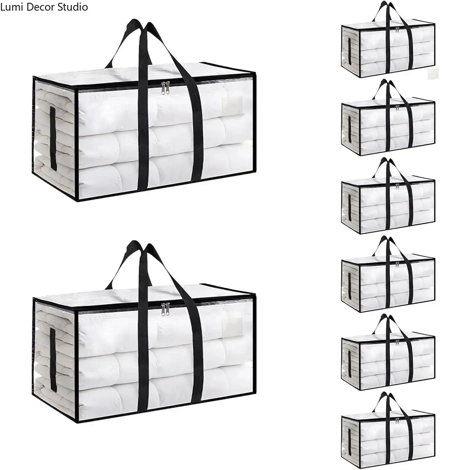 3 Pack Clear Foldable Storage Bins with Hinged Lids, Large Capacity Stackable Organizers Featuring Durable Design for Home, Camping and Travel