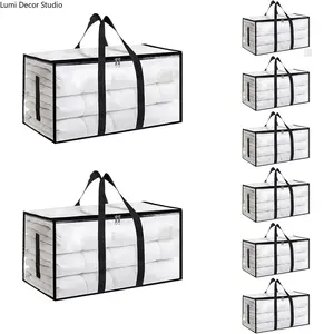 3 Pack Clear Foldable Storage Bins with Hinged Lids, Large Capacity Stackable Organizers Featuring Durable Design for Home, Camping and Travel