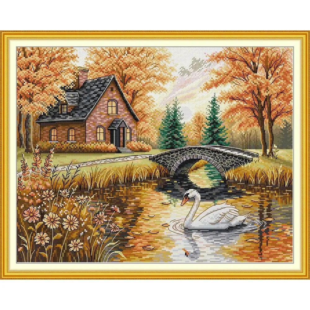 News Pre-Printed Cross Stitch Kit, Stamped Aida Fabric with DMC Threads, Embroidery Kit -Enchanting Autumn-Chipmunk-DIY-Easy-Handmade-Craft-needlework-present-decoration-scenery-Animal-portrait