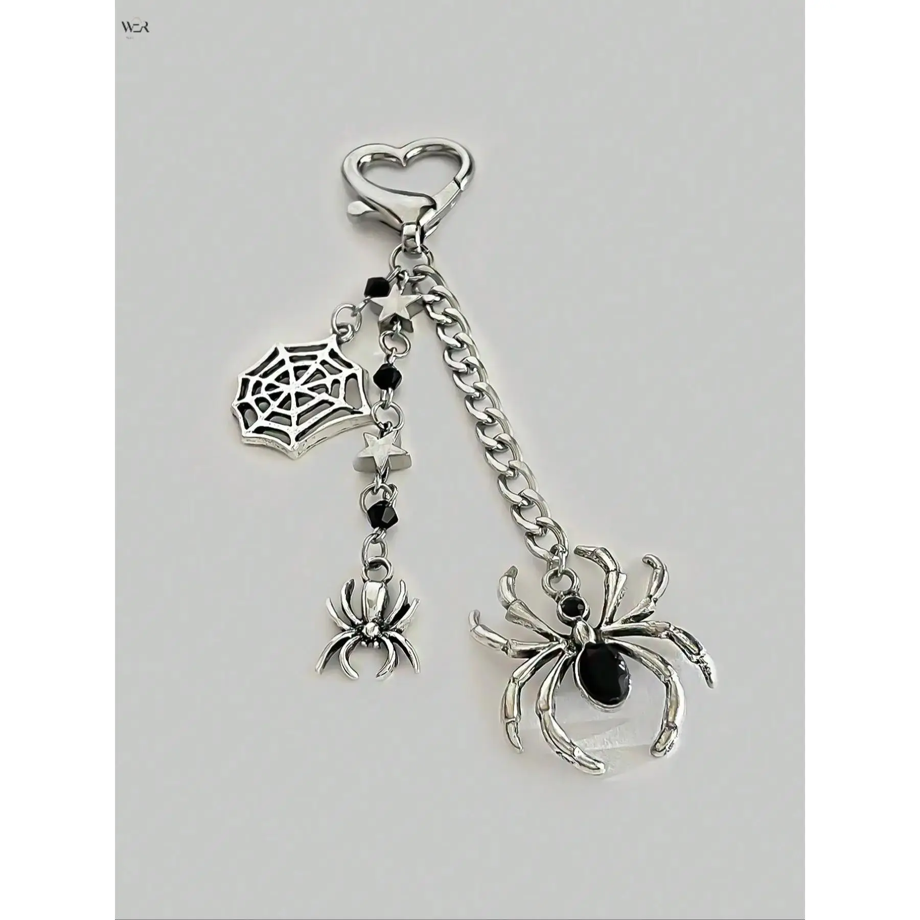 Alloy Gothic Keychain for Women - Silver Spider Web Star Heart Dark Charm, Casual Plain Lightweight Bag Pendant, Halloween Gift Daily Accessory, Keychain Charm, Spiderweb, Bag Accessories, Gothic Keychains