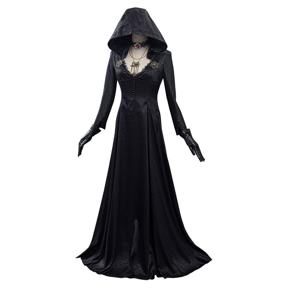 Evil Cosplay Costume Dress Girl Lady Halloween Women Necklace Earring Black Carnival Set Disguise Adult Suit Accessories
