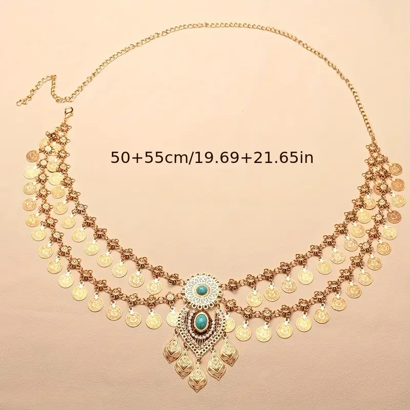 Elegant Bohemian Double-Layer Coin & Tassel Waist Chain Belt  display picture 3
