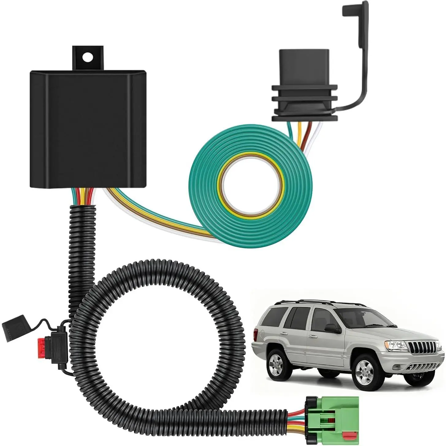 Nilight 4-Pin Trailer Wiring Harness Kit 55369 - OEM-Compatible Pure Copper Connectors, ABS Plastic, Dust Cover, Easy-to-Install Plug-and-Play Durable Structure, Weather-Resistant for 1999-2004 Jeep Cherokee (Including Laredo) Towing Setup, Standard 4-Way