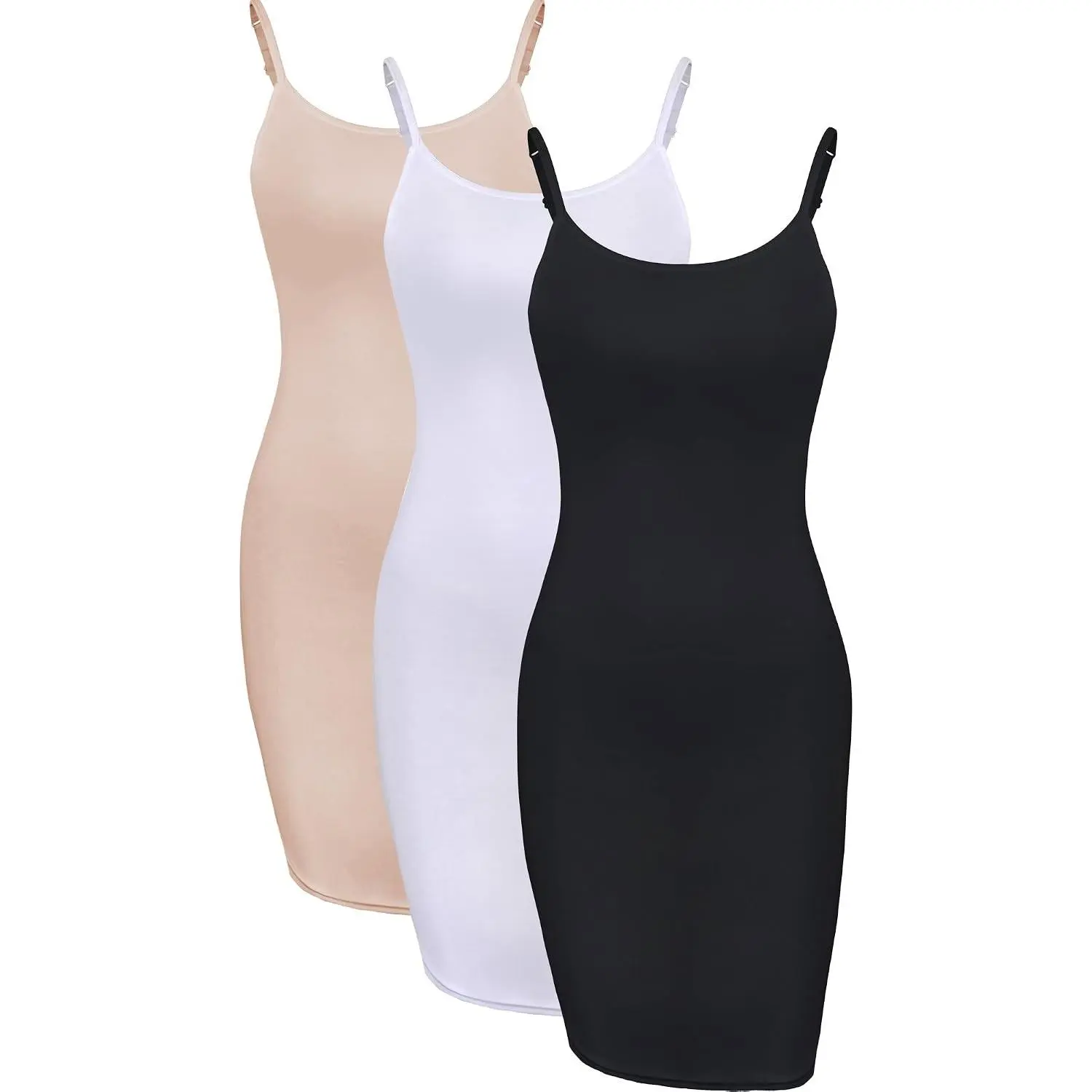 3 Pieces Women's Basic Cami Long Tanks Dress Spaghetti Strap Slips for Under Dresses, Long Camisoles for Layering