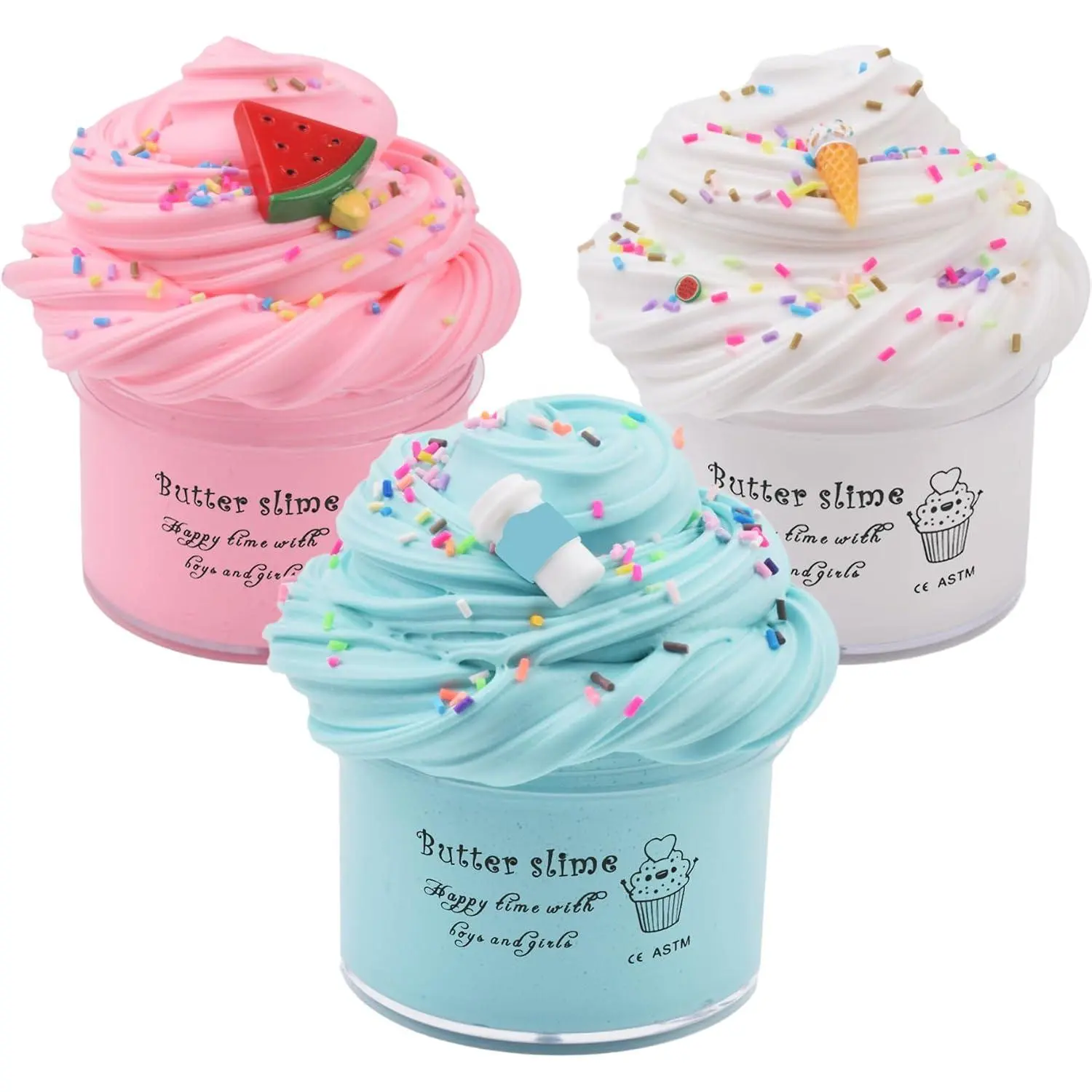 Scented Slime Kit with 3 Pack Butter Slime,Pink Watermelon,White Ice Cream and Ocean Coffee for Girls and Boys,Super Soft and Non Sticky DIY Surprise Slime(3x100ml)