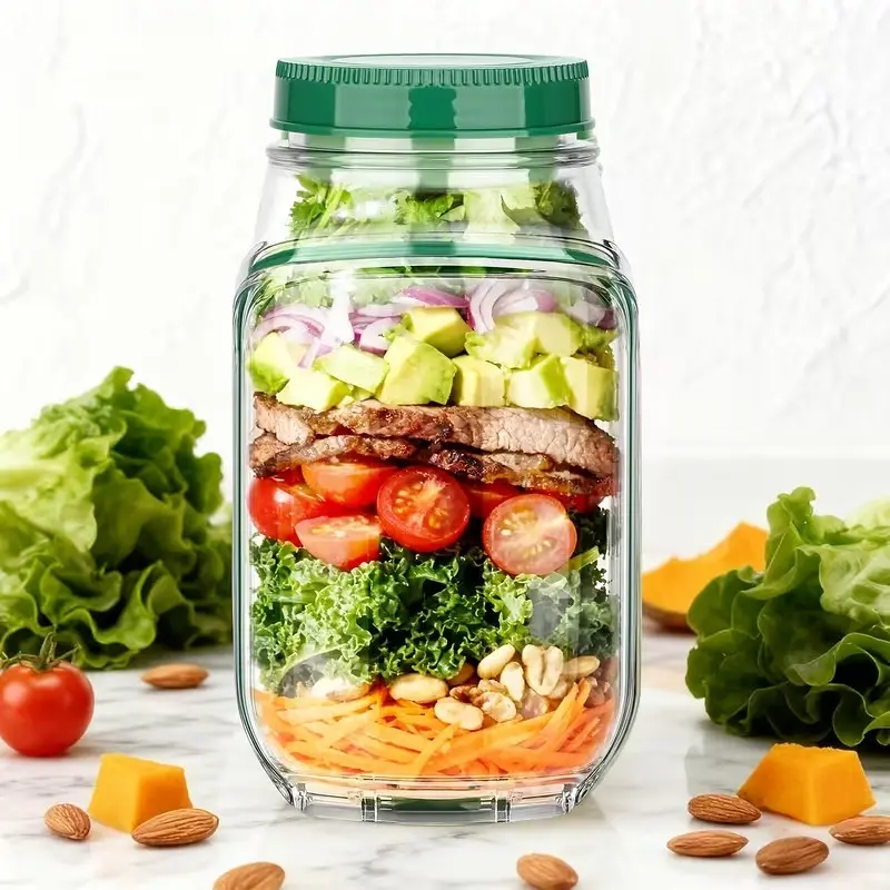 Portable Salad Cup with Dressing Container and Fork, Leak-Proof Meal Prep Salad Shaker Bottle, BPA-Free Lunch Container for Office and Picnic