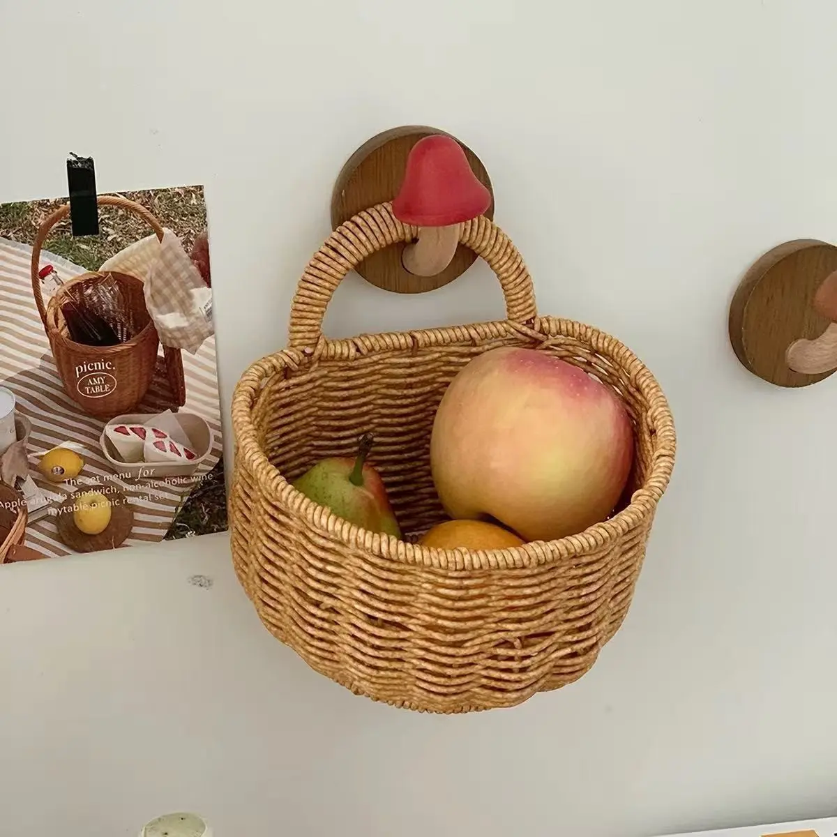 Basket Storage Basket Kitchen Garlic Ginger Onion Wall-Mounted Imitation Wicker Weaving Multi-Functional Handheld Small Basket Egg Basket