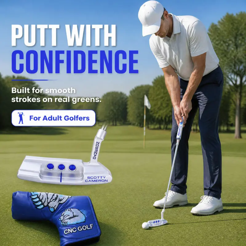 Premium blue golf putter with straight shaft