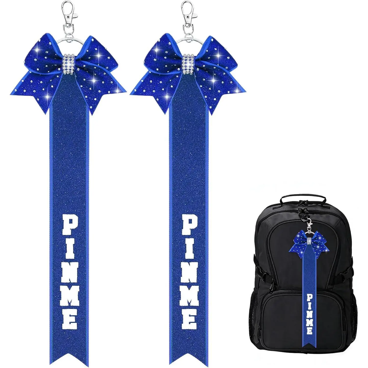 2-Pack Glitter Ribbon Key Lanyard, Sparkly Bow Shape Keychains for Women, Pin Display Holder for Backpacks, Team Gifts for Cheerleaders at Cheer Events, Car Key Accessories, Sparkly Look, Multi-Size