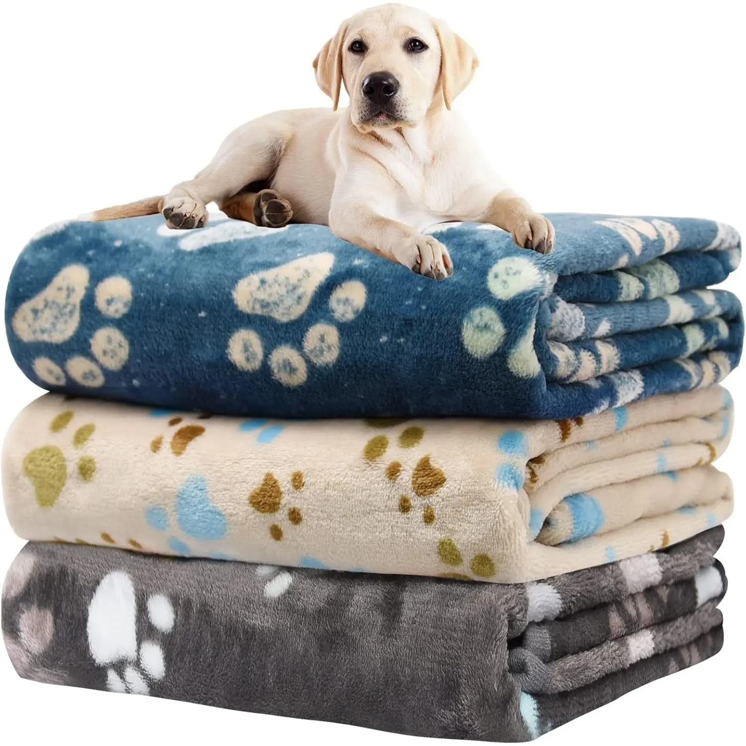 1 Pack 3 Blankets for Dogs, Dog Blanket for Large & Medium Pet Cat, Premium Soft Fluffy Suitable for Dog Kennels & Beds, Sofas, Gifts Puppy Essentials, 41x31inch, Gray/Blue/Beige