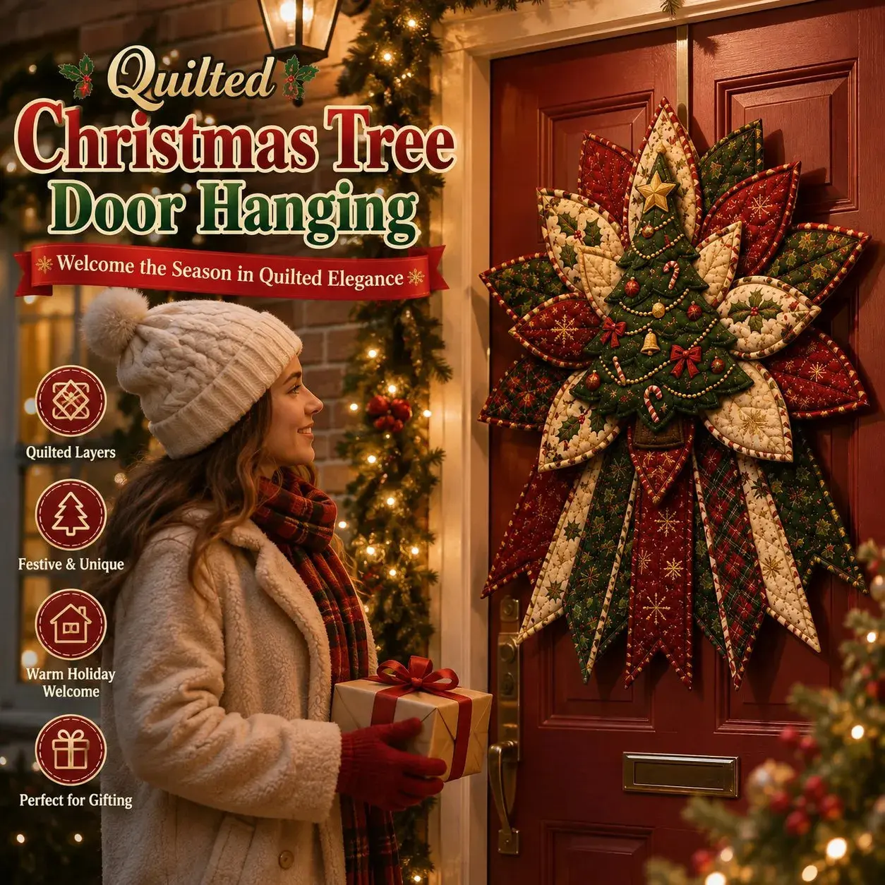 Unisex Holiday-Themed Christmas Cloth Door Hangings - DIY Sewing Patchwork Kit for Indoor Recreation (Handmade Look Included)