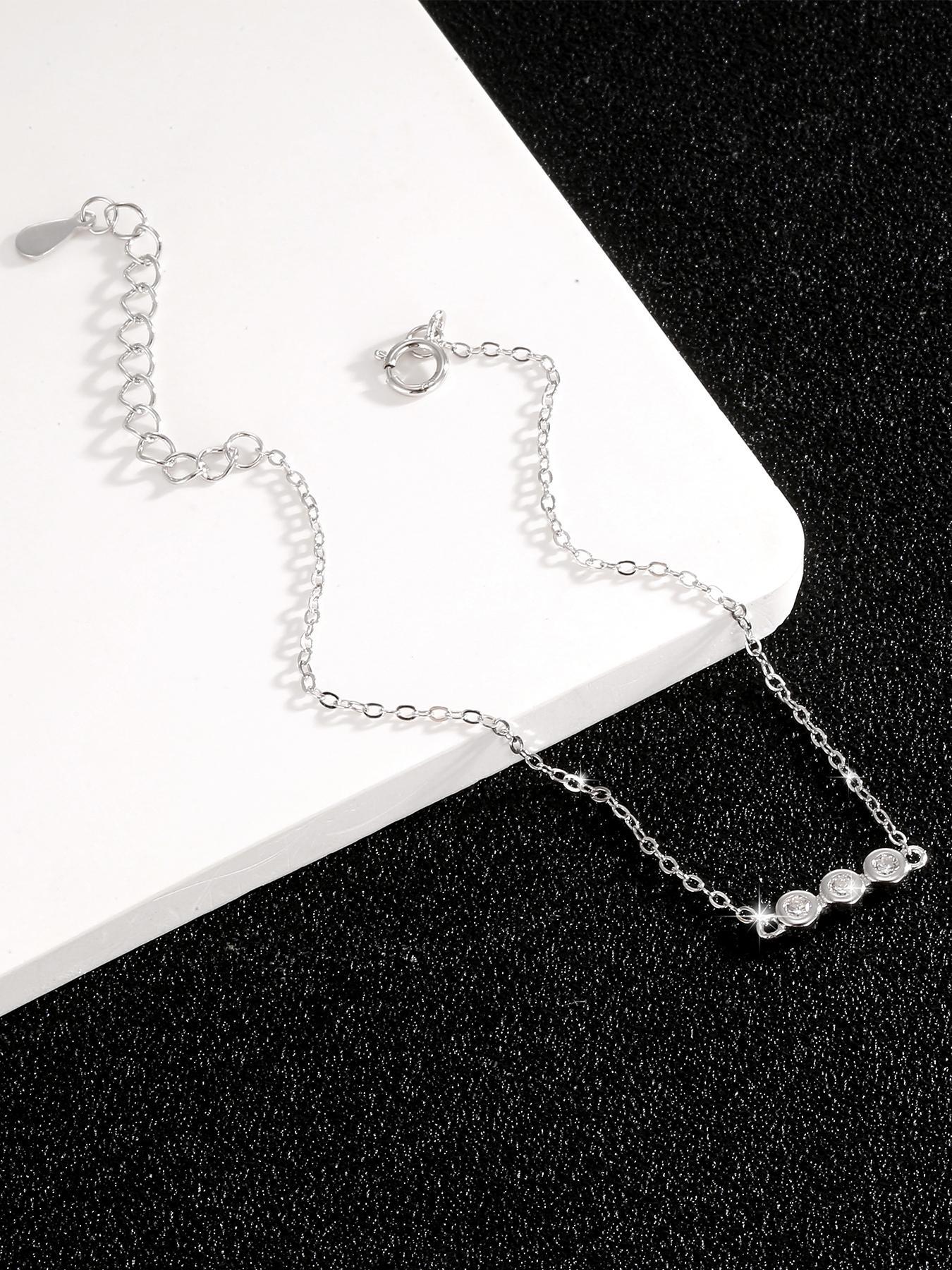 S925 Sterling Silver Adjustable Artificial Zircon Decor Bracelet, Fashionable Jewelry for Women & Girls, Trendy All-match & Exquisite Jewelry for Birthday Gift