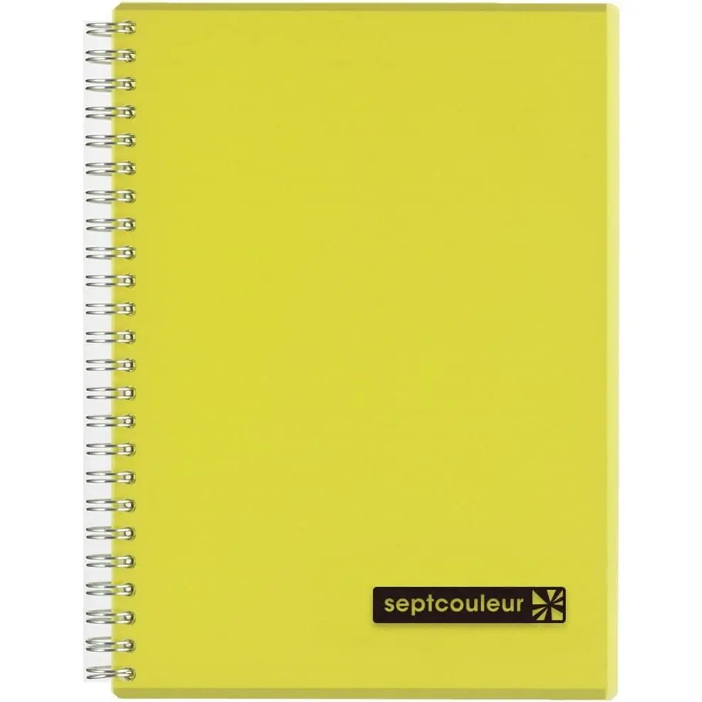 Septcouleur Spiral Notebook, 160 Pages, A5 College Ruled, Yellow | 5.83"x8.27" 7mm Lined Paper Journal, Water-Resistant Cover, -Wire Bound To Lay Flat, For School & Office,