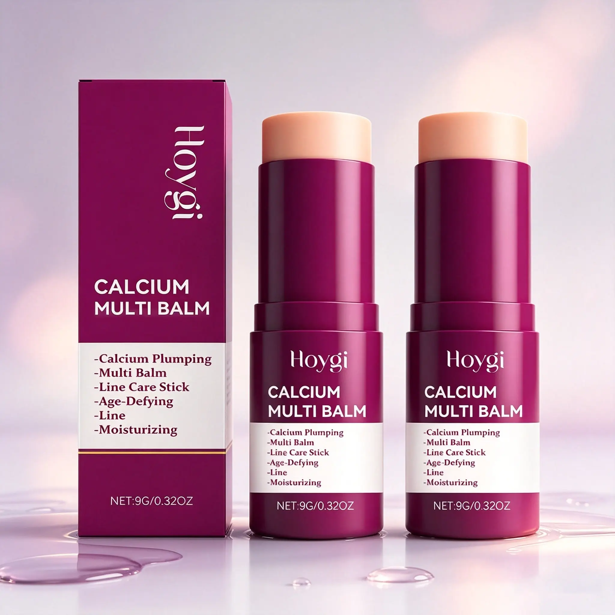2-Pack Calcium Multi-Effect Moisturizing Balm Stick(9g*2), Hyaluronic Acid Added, Lightweight Hydration, Daily Hydrating Moisturizer, Reduces Fine Lines, Improve Skin Texture, Gentle Face Care