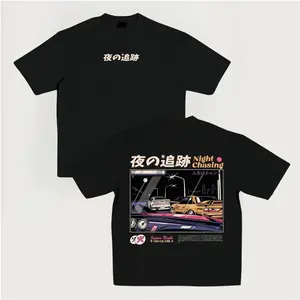 Night Chasing Japan Night JDM Street Racing Car Culture Solid Color Pure Cotton Oversized T-Shirt Solid Color Cotton T-shirt Men's and women's T-shirts: Unisex cotton T-shirts: Unique gift T-shirts