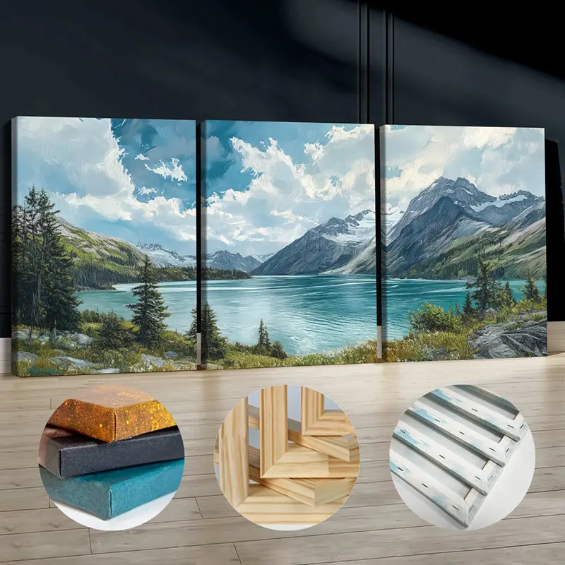 3-piece wooden 2D Flat Printing Mountain Lake Forest Canvas Wall Decor - Natural Landscape Art Decoration for Living Room, Kid Room - Ideal Birthday, Black Friday, Easter, Valentine's Day Gifts (Home Decor Posters & Prints)