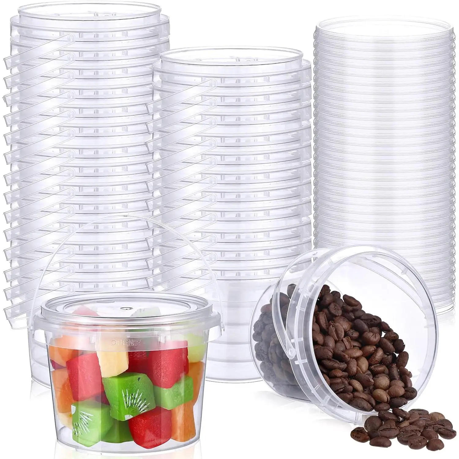 50 count  Clear Bucket Plastic Gallon Bucket Round  Ice Cream Containers with  and Handles Airtight Clear Plastic Tub Freezer  Pail for Popcorn Kitchen Drinks (8oz)