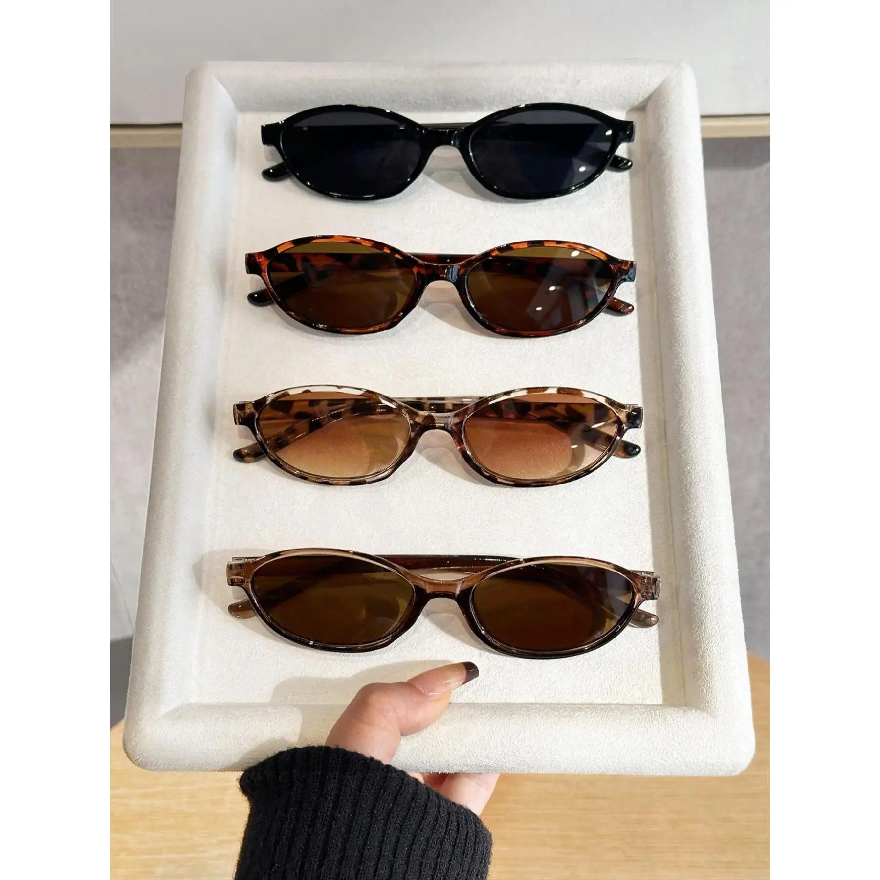 4 Pack Vintage Slim Oval Sunglasses for Women Men • Retro Narrow Frame Cat Eye Shades 90s Grunge Streetwear Trendy Festival Eyewear Multi Pack