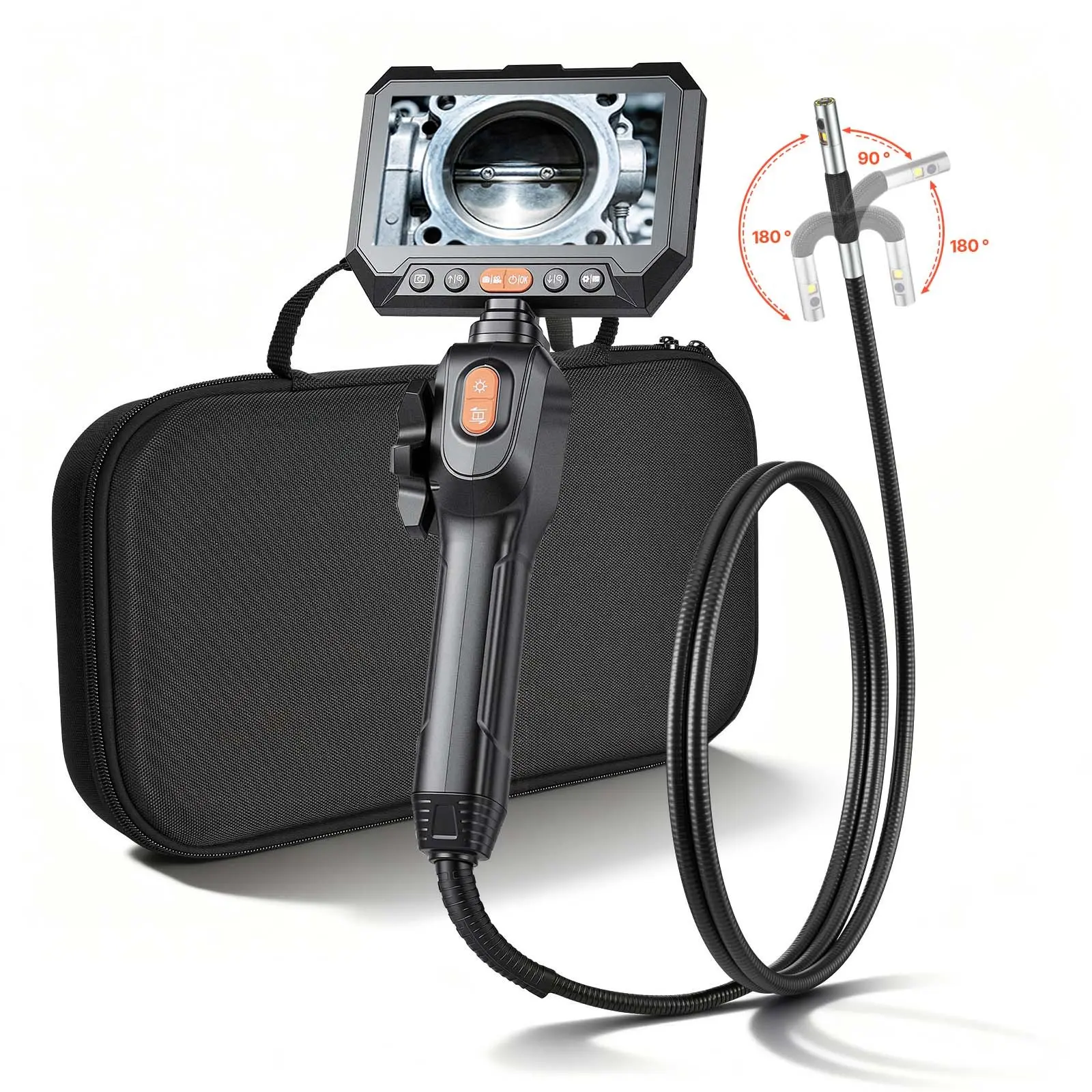 VEVOR 2-Way Articulating Industrial Borescope Inspection Camera, 1080P HD 5-Inch Rigid Snake Scope with LED Lights, SD Card, 5000mAh Batteries, Dual-Lens View, High Performance, IP67 Waterproof for Pet House, Automotive Inspections - 4.9 Ft/1.5 M