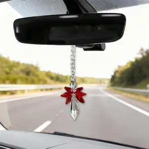 Angel    Ornament, Cute Rhinestone  Rear View Mirror Charm Decoration, Luck    Interior Pendant Accessories for  (Red)