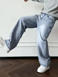Men's New Arrival Casual Streetwear Rhinestone Loose Fit Jeans, Full Star Rhinestones Shiny Trendy Denim Jeans, Fashionable Long Jeans for Men