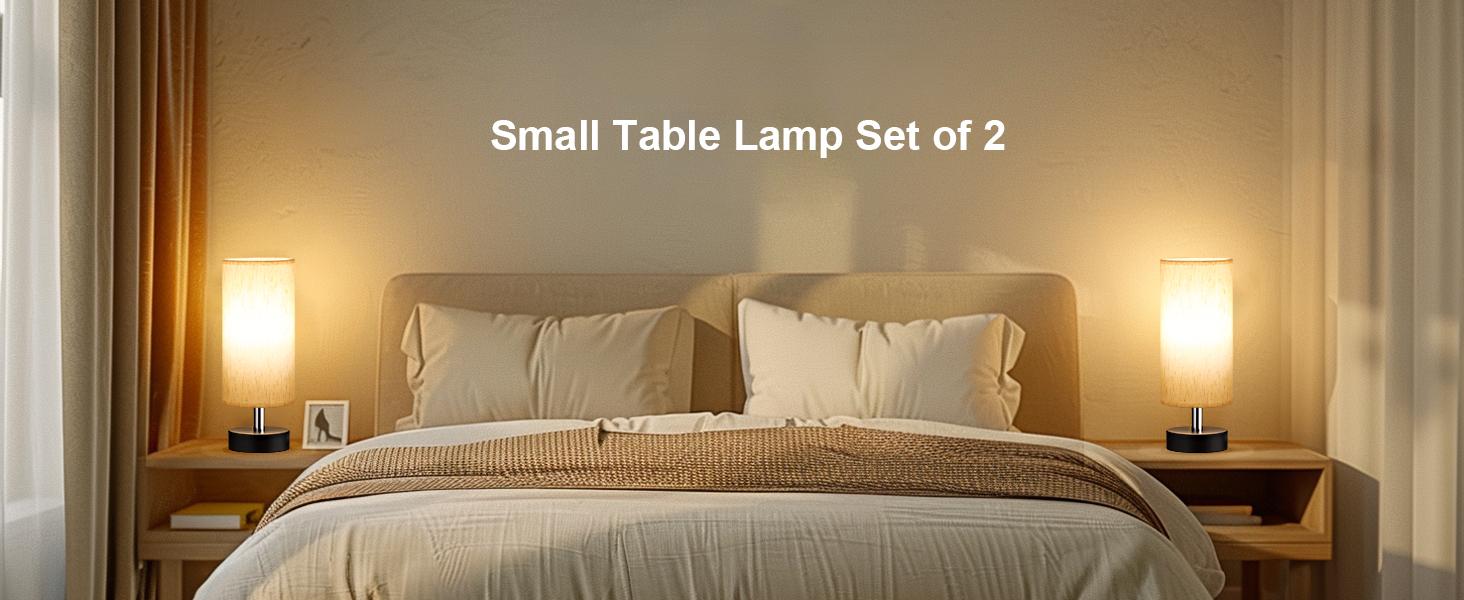 Small Table Lamp for Bedroom Set of 2 - Bedside Lamps for Night Stands, Minimalist Nightstand Light Lamp, Desk Lamps for Reading Room, Kids Room, Living Room, Office, Dorm