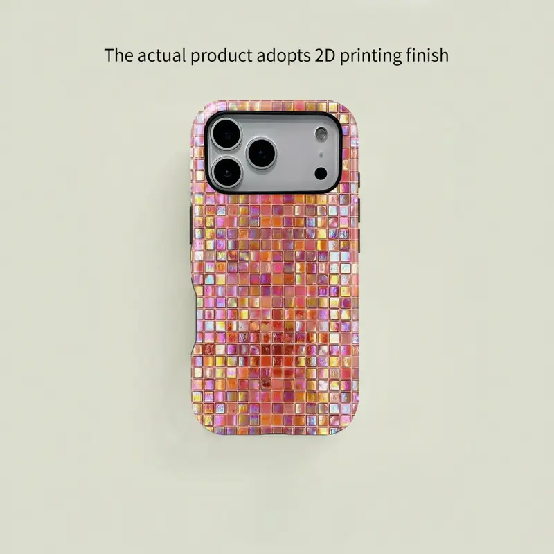 2-in-1 MagSafe-Compatible Smartphone Casing, Sturdy Durable Handheld Cellphone Device Case with Trendy Iridescent Holographic Mosaic Tile 2D Printing, Fits iPhone 17/16/15/14/13/12/11 Pro Max/Plus/Pro, Protection