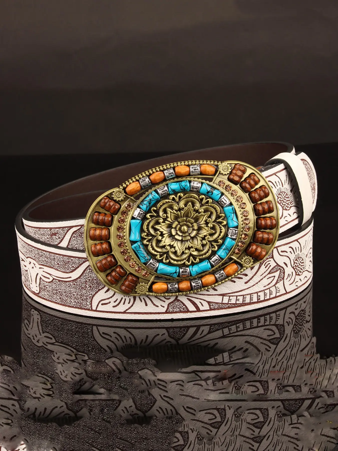 Bohemian Style Jade Bead Flower Round Buckle Waist Belt for Women, Elegant Gift Idea, Fashion Accessory for Special Occasions