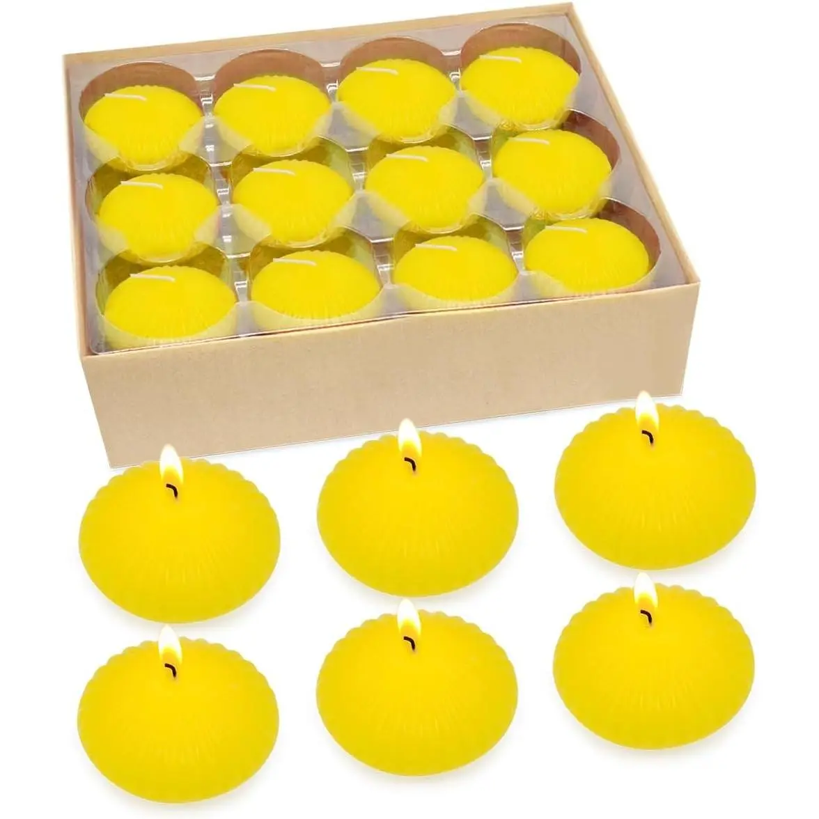 Citronella Floating Candles, 24-Pack 2in Yellow Water Candles for Cylinder Vases, Home Decor Centerpieces at Wedding, Spa Treatments