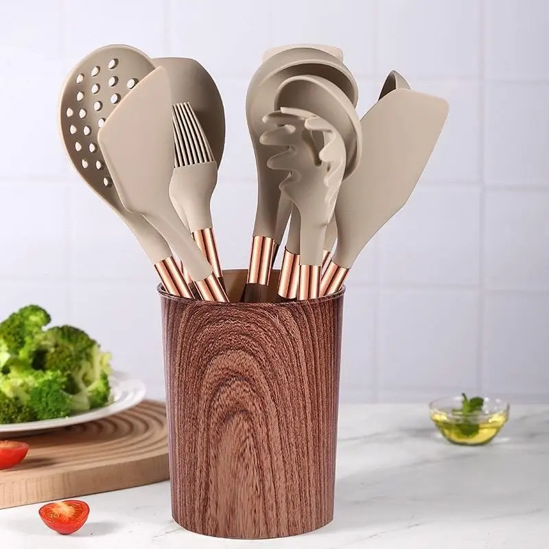 11-Piece Silicone Kitchen Tool Set, Wood Grain Handle Non-Stick Cooking Spoon Set, Durable & Easy-To-Use
