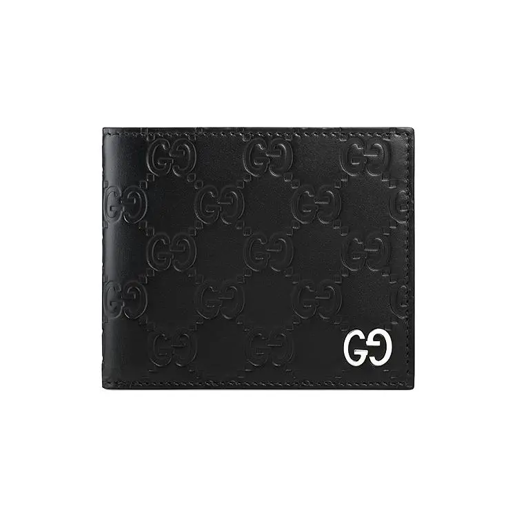Gucci Double-G Monogram Short Bifold Wallet for Men – Embossed Leather, Black